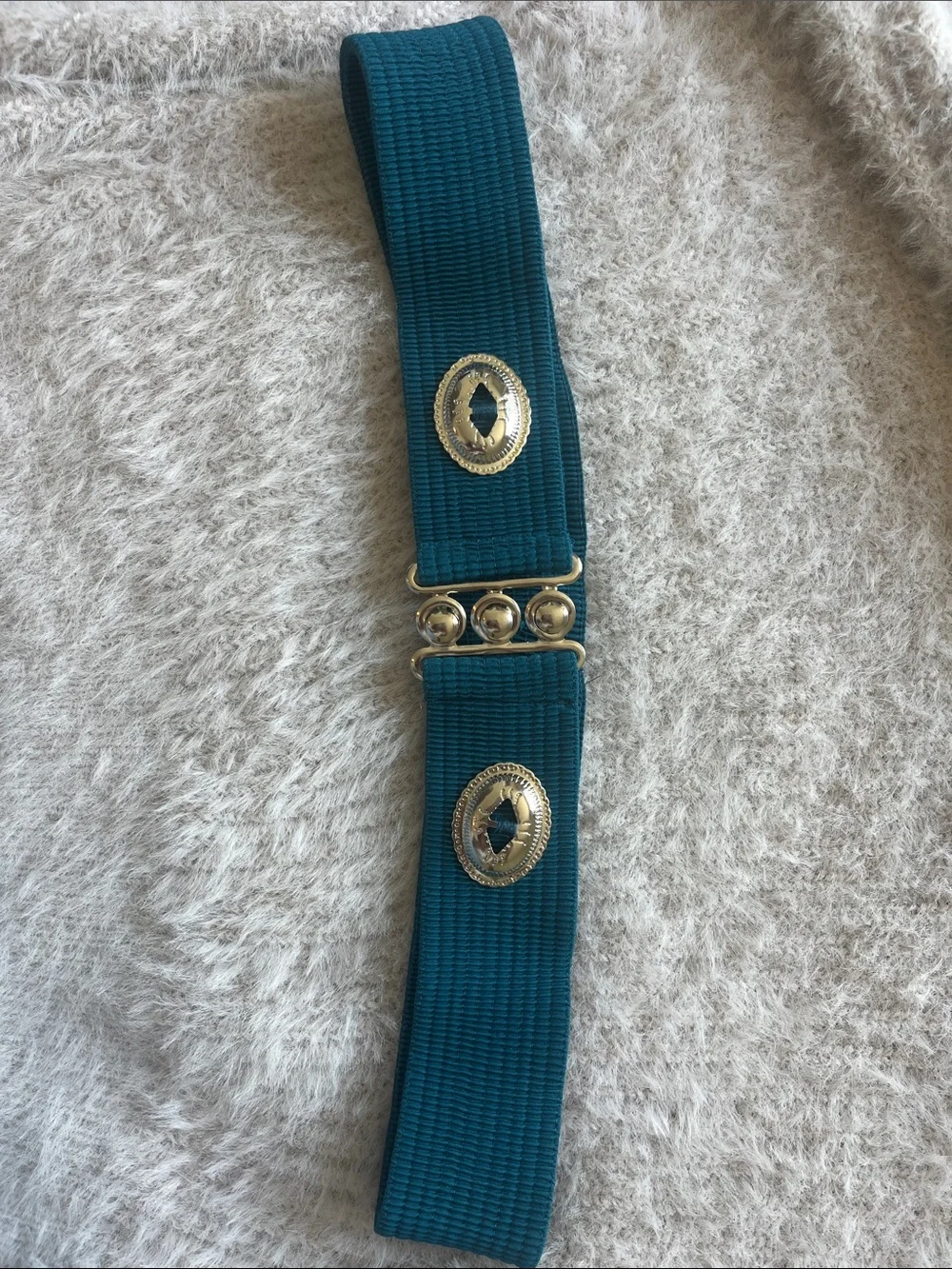 Vintage Teal Stretch Waist Belt Silver Southwestern Buckle Boho Western